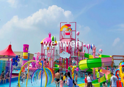 Candy Style Fiberglass Aqua Playground Park untuk Keluarga Interaktif Remaja